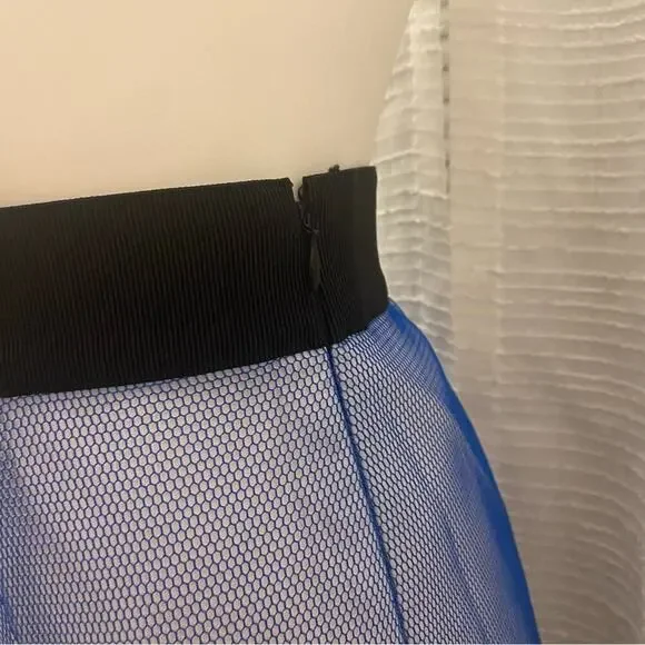 Milly Blue Midi Pencil Skirt sz 10 Milly Midi Skirt Net Overlay Skirt - Picture 10 of 14